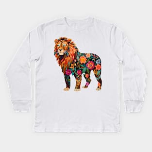 Abstract Floral Lion Silhouette Kids Long Sleeve T-Shirt